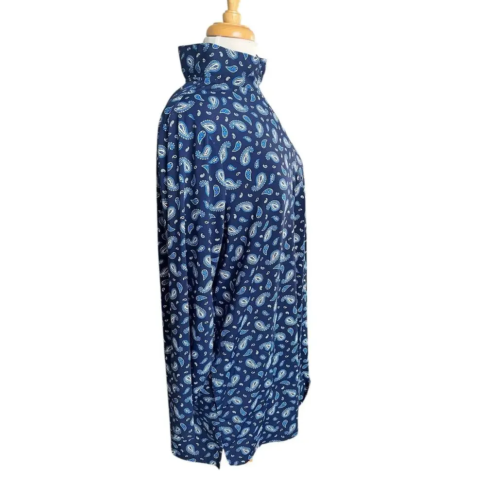 Lands End Swim Cover Up Long Sleeve 1/4 Zip Blue Paisley Pool Beach Stretchy 2X